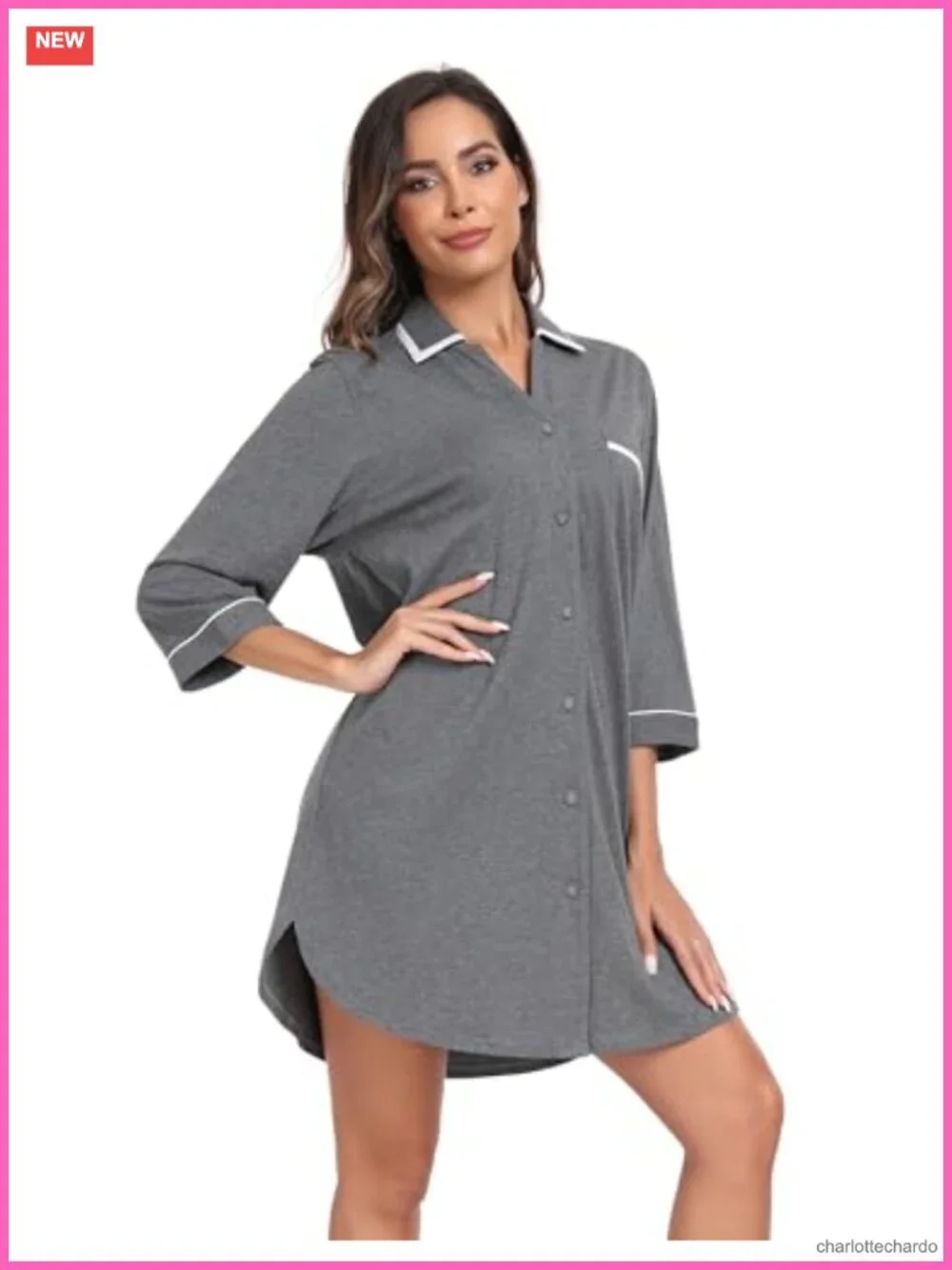 Women's 100% Cotton Nightgown 3/4 Sleeve Sleepshirt Soft Night Dress Lounge